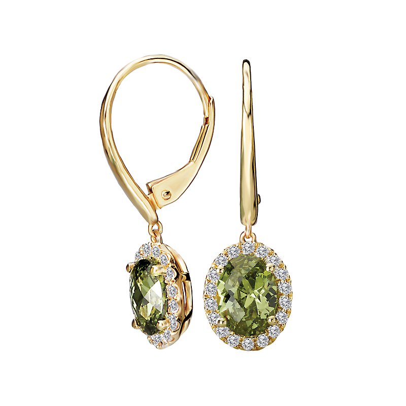 Luxora 14K Yellow Gold Peridot and Diamond Oval Dangle Earrings