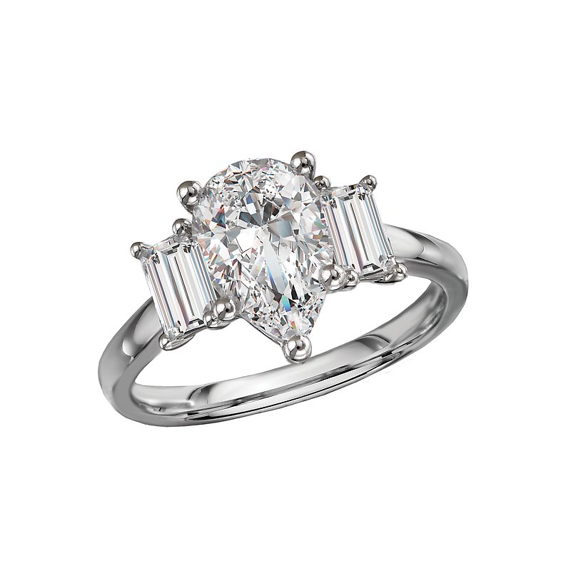 14K White Gold Baguette Lab Grown Diamond Engagement Ring Semi-Mount