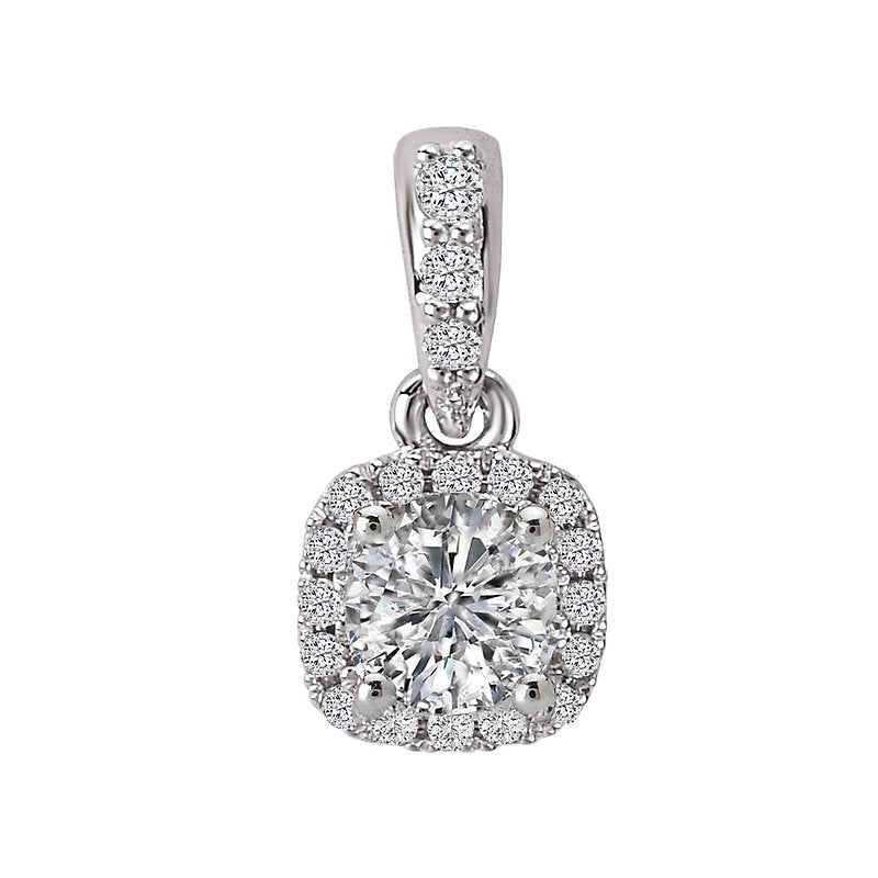 Luxora Halo Diamond Pendant | 14K White Gold Cushion Style Semi-Mount