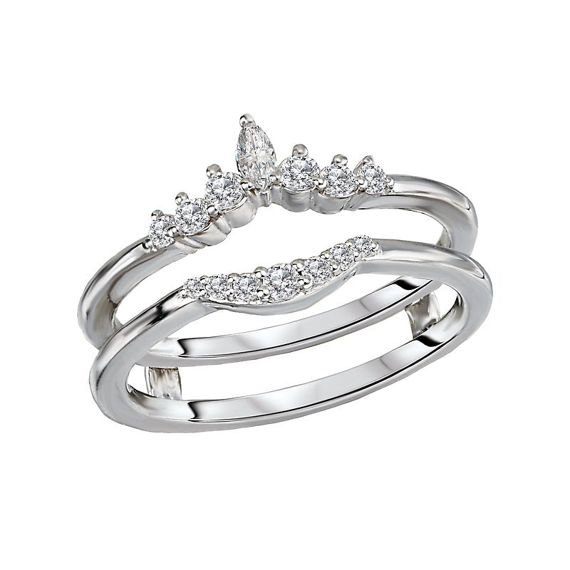Glemera Diamond Wrap Guard Ring in 14K White Gold with Round and Marquise Diamonds