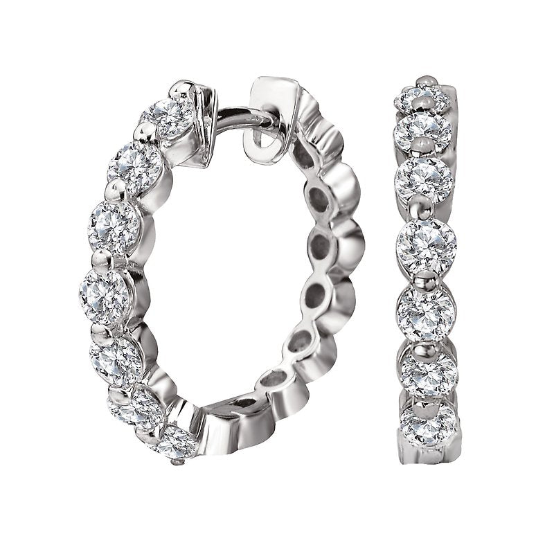 Luxora 14K White Gold Diamond Huggie Earrings - 1.0 ctw Round Cut