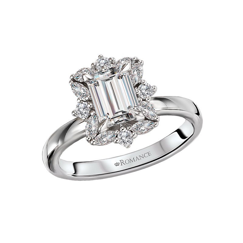 Orbelle 14K White Gold Diamond Halo Engagement Ring Semi-Mount for 7x5mm Emerald Cut Diamond