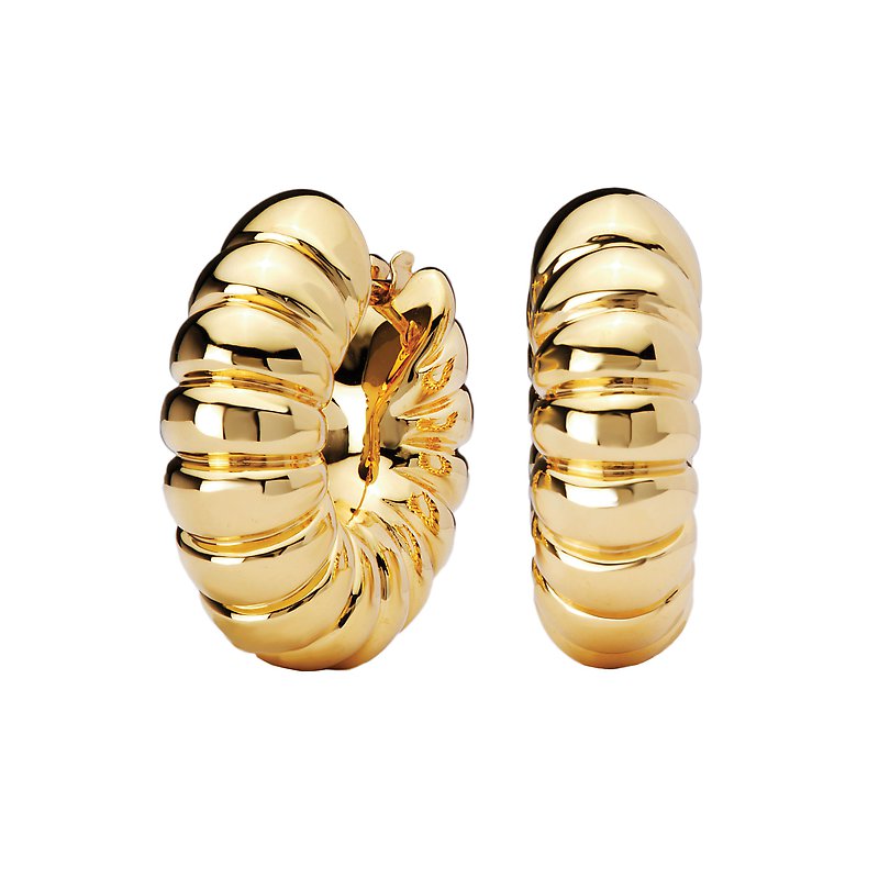 Luxora 14K Yellow Gold Italian Scalloped Hoop Earrings 24x8.3mm