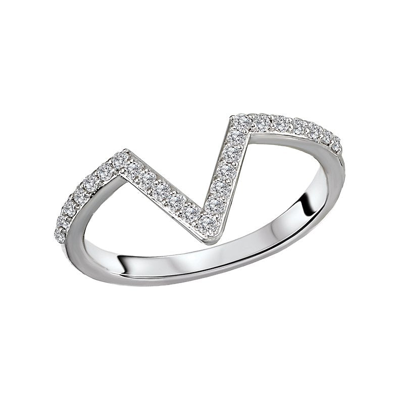 Luxora Classic 14K White Gold V-Shaped Diamond Ring for Women