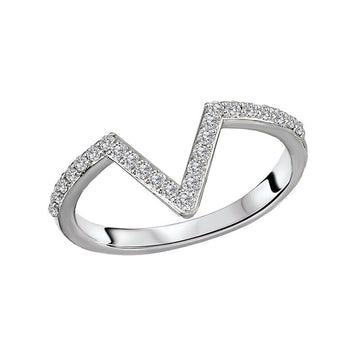 Luxora Classic 14K White Gold V-Shaped Diamond Ring for Women