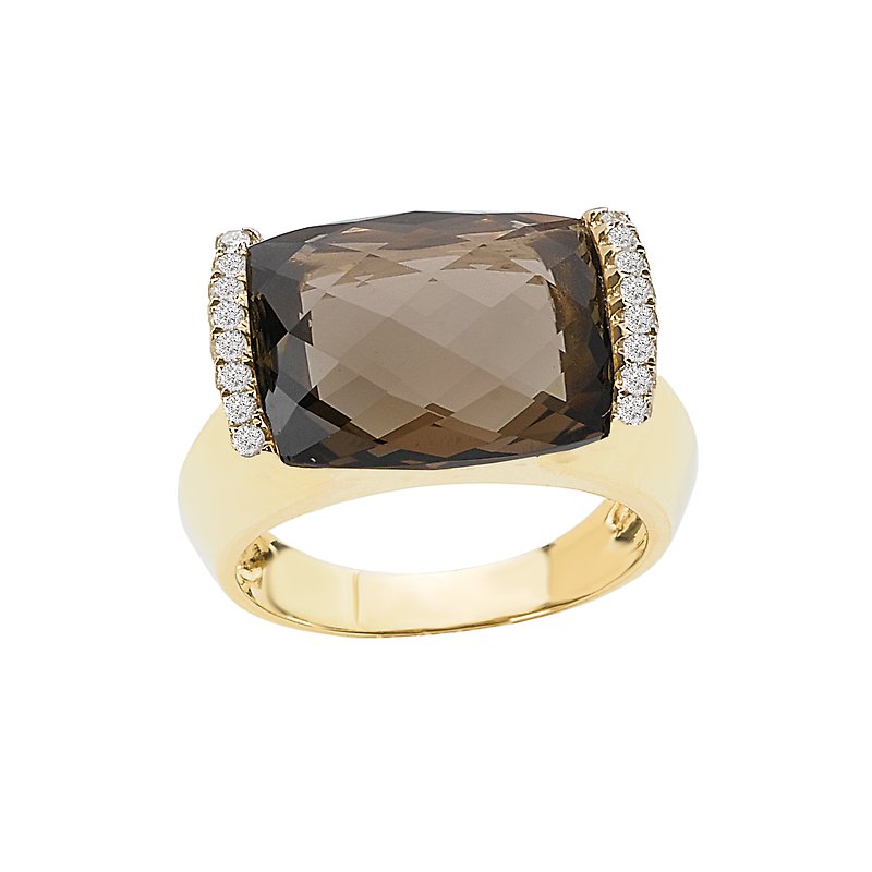 Luxora 14K Yellow Gold Smoky Quartz Diamond Ring - Ladies Fashion Jewelry