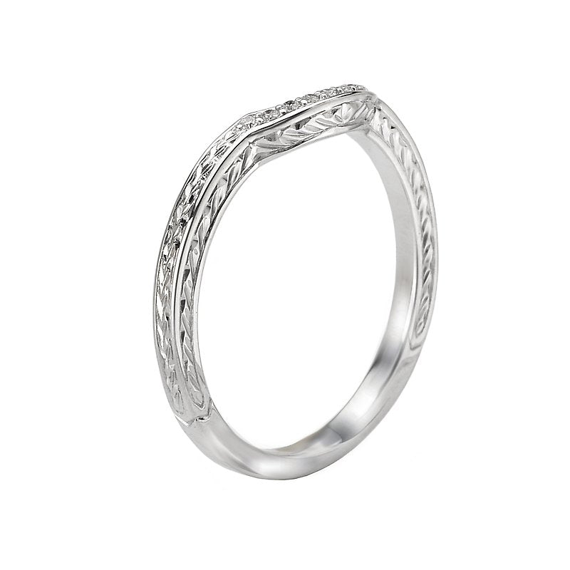 Vintage 14K White Gold Curved Wedding Band with Lab Grown Diamond