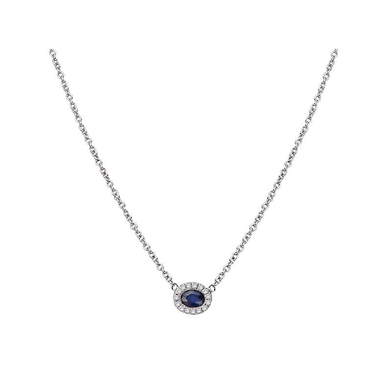 Luxora Oval Sapphire and Diamond Necklace in 14K White Gold