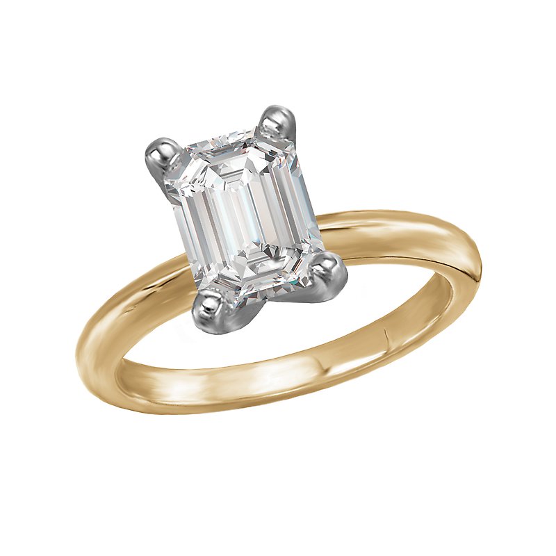 Glemera Solitaire Semi-Mount Diamond Engagement Ring - 14K Yellow Gold Emerald Shape