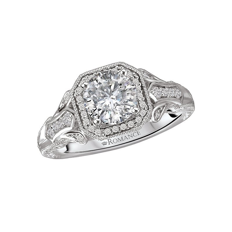 Vintage 14K White Gold Semi-Mount Diamond Ring with Octagon Halo
