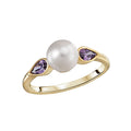 14K Yellow Gold Amethyst and Pearl Fashion Ring - Luxora Collection