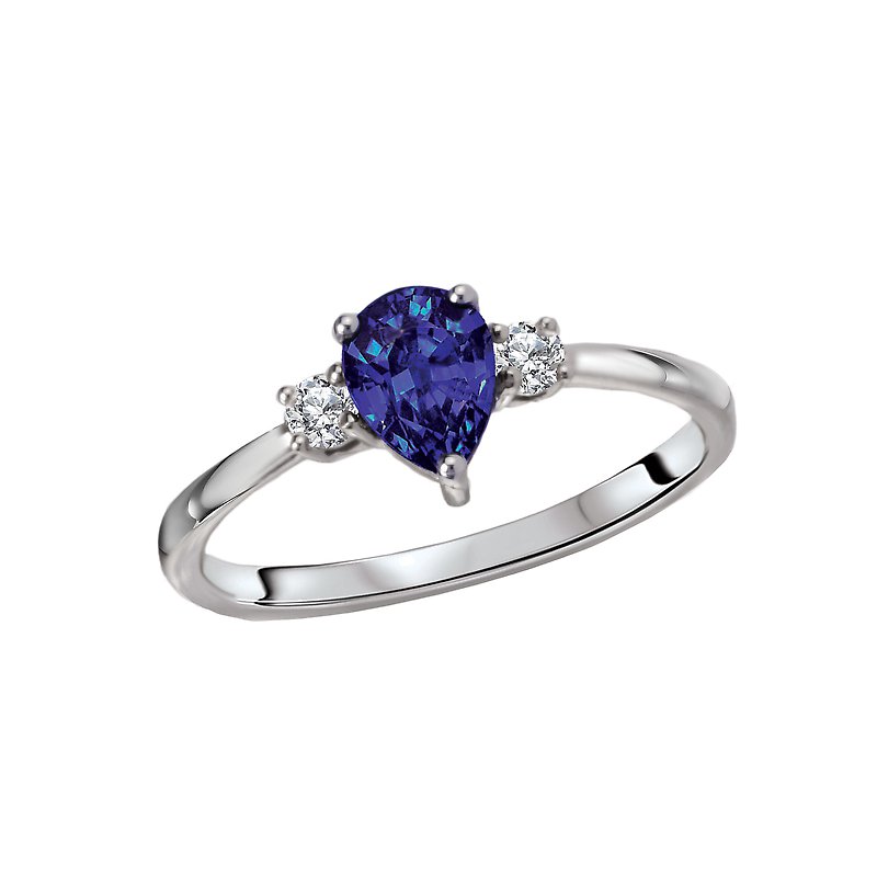 Luxora Ladies Fashion Sapphire Ring - 14K White Gold Pear Shape Diamond Accent
