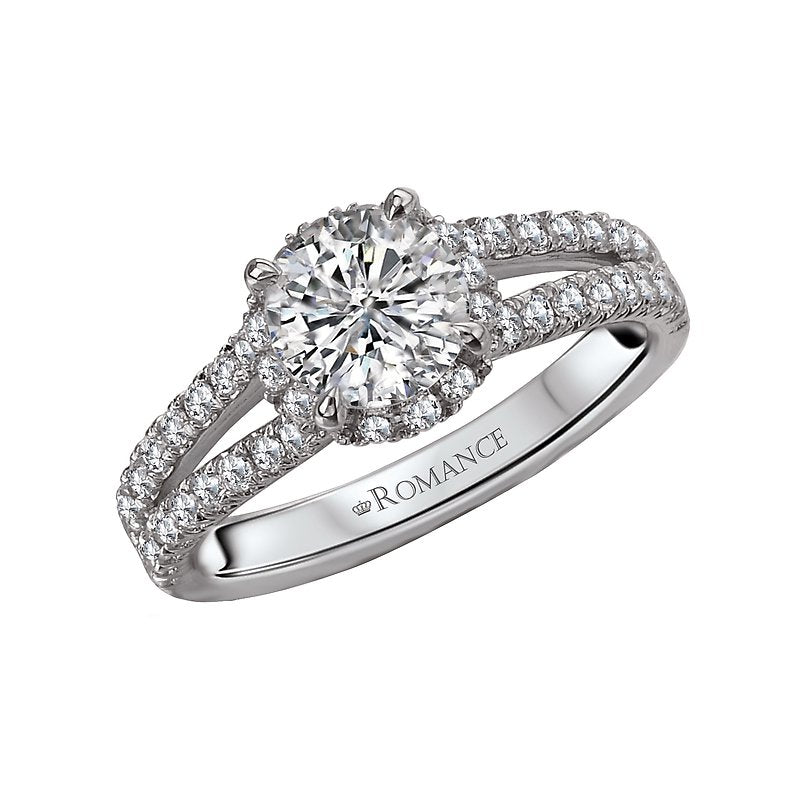 Orbelle Split Shank Semi-Mount Diamond Ring in 14K White Gold with Round Halo