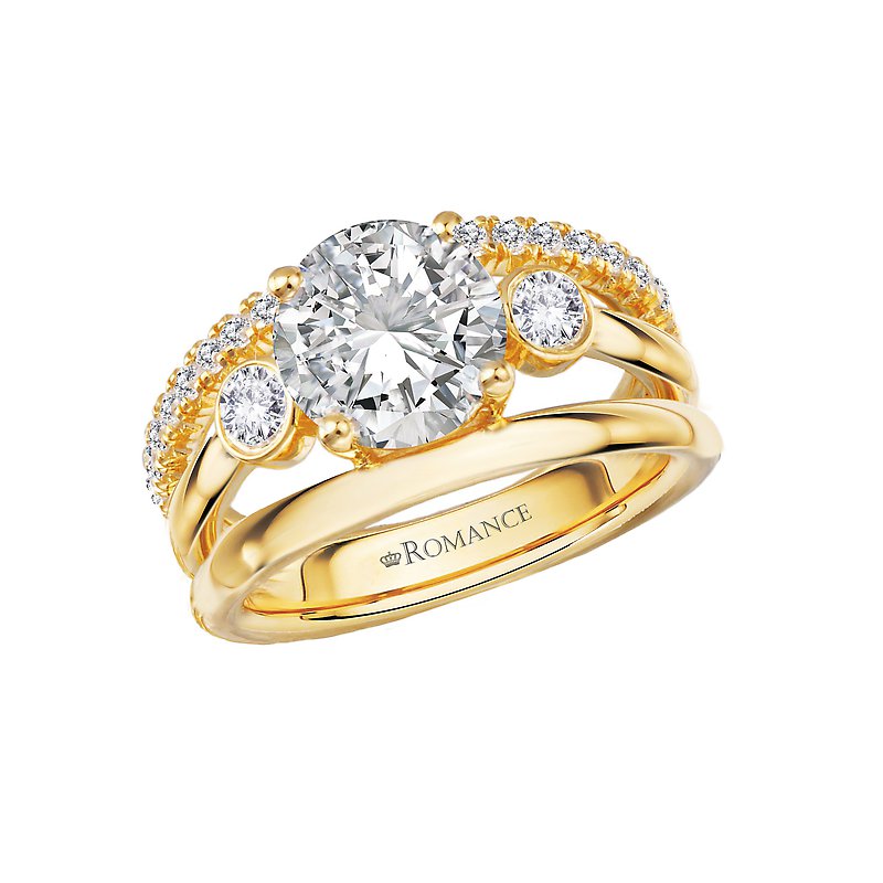 Orbelle 3 Row Shank Semi-Mount Diamond Ring - Bandora 14K Yellow Gold Engagement Ring