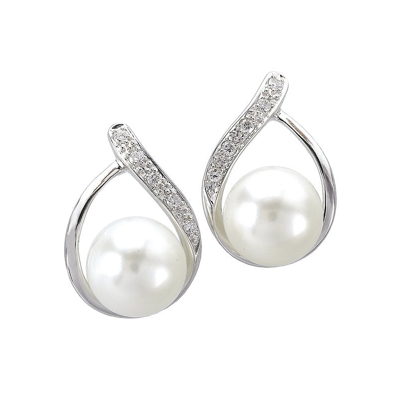 Luxora 14K White Gold Diamond and Freshwater Cultured Pearl Earrings