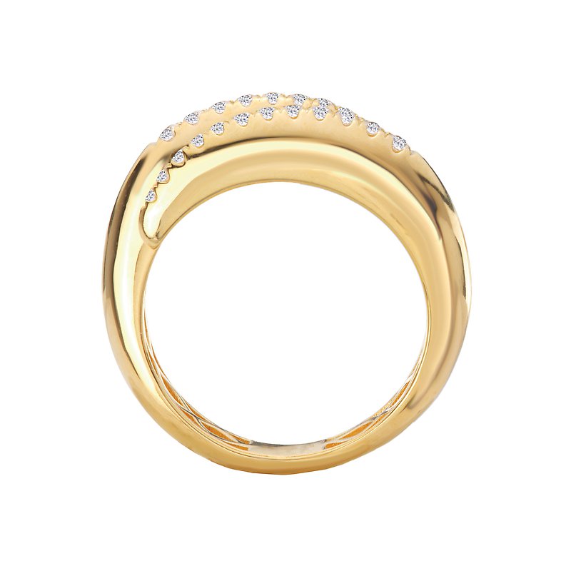 Luxora Spiral Ladies Fashion Diamond Ring - 14K Yellow Gold Twist Style