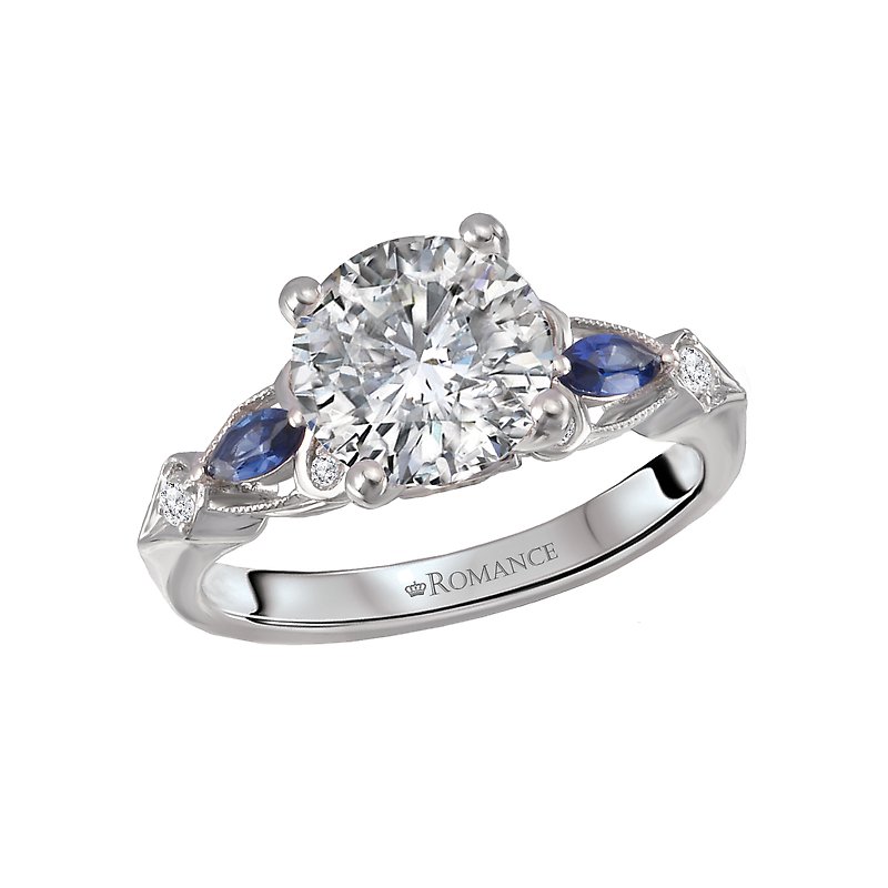 Orbelle Diamond and Sapphire Semi-Mount Engagement Ring - Bandora 14K White Gold Ring