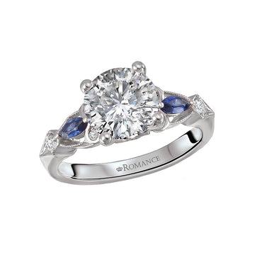 Orbelle Diamond and Sapphire Semi-Mount Engagement Ring - Bandora 14K White Gold Ring