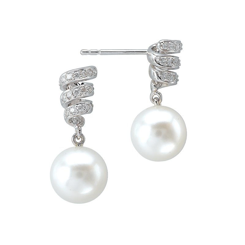 Luxora Pearl and Diamond Earrings - 14K White Gold Post Style