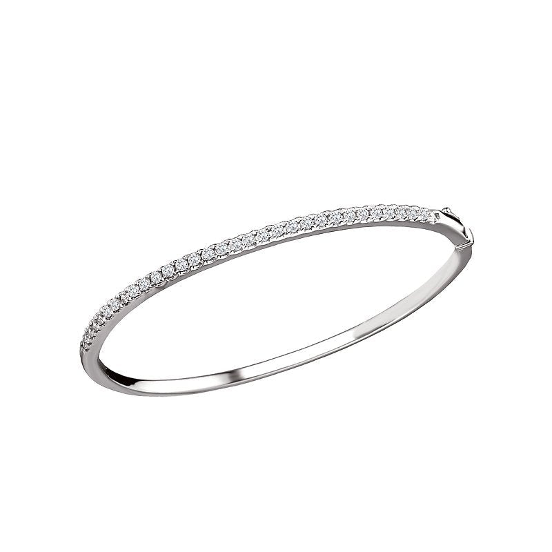 Luxora Ladies Fashion Diamond Hinged Bangle Bracelet in 14K White Gold