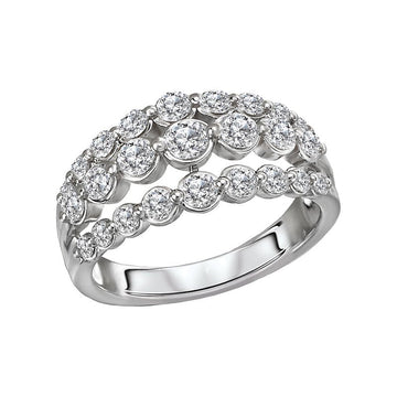 Luxora Classic 14K White Gold 3-Row Round Diamond Ladies Fashion Ring