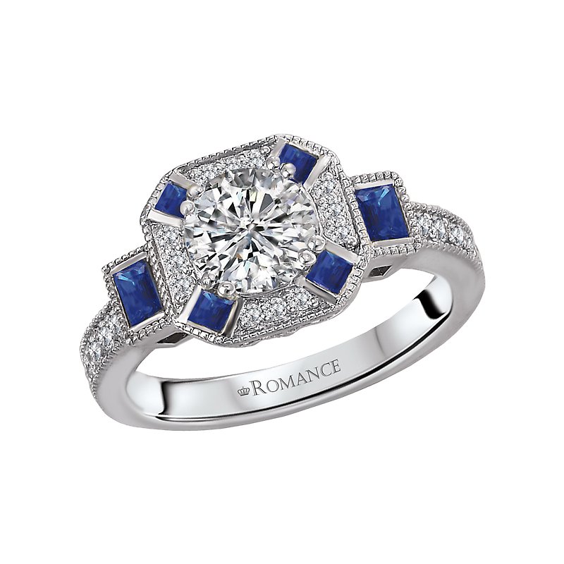 Orbelle Halo Lab Grown Diamond Sapphire Semi-Mount Ring in 14K White Gold