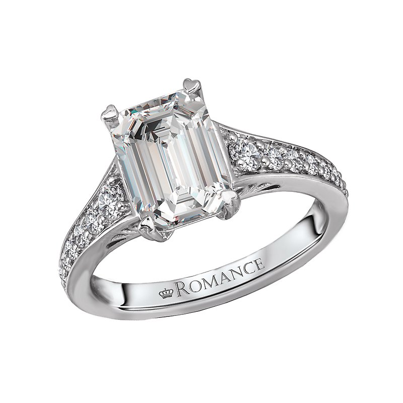 Bandora 14K White Gold Semi-Mount Diamond Ring for Emerald Center Stone