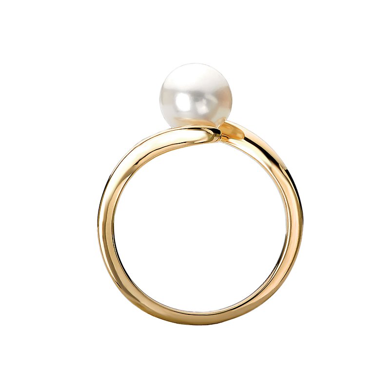 Luxora 14K Yellow Gold Swirled Band Ladies Fashion Pearl Ring