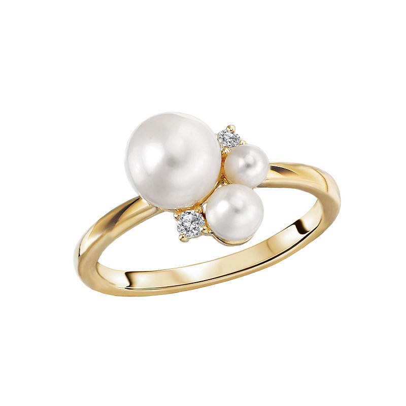 Luxora 14K Yellow Gold Ladies Fashion Pearl Ring with Diamonds