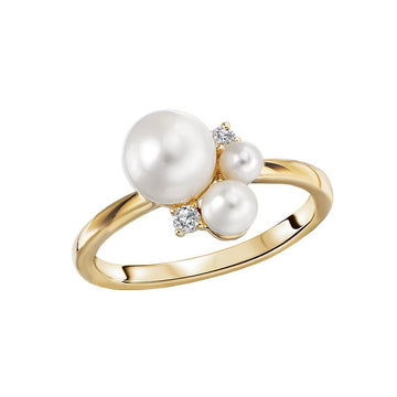 Luxora 14K Yellow Gold Ladies Fashion Pearl Ring with Diamonds