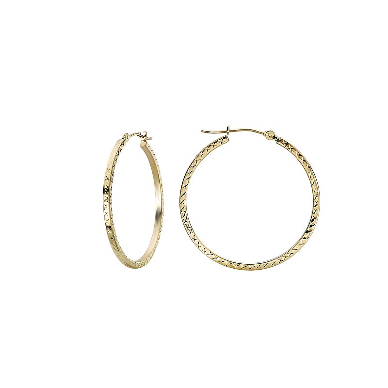 Luxora 14K Yellow Gold Diamond Cut Fashion Hoop Earrings