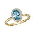 Luxora 14K Yellow Gold Oval Swiss Blue Topaz Halo Ring with Diamond Accents