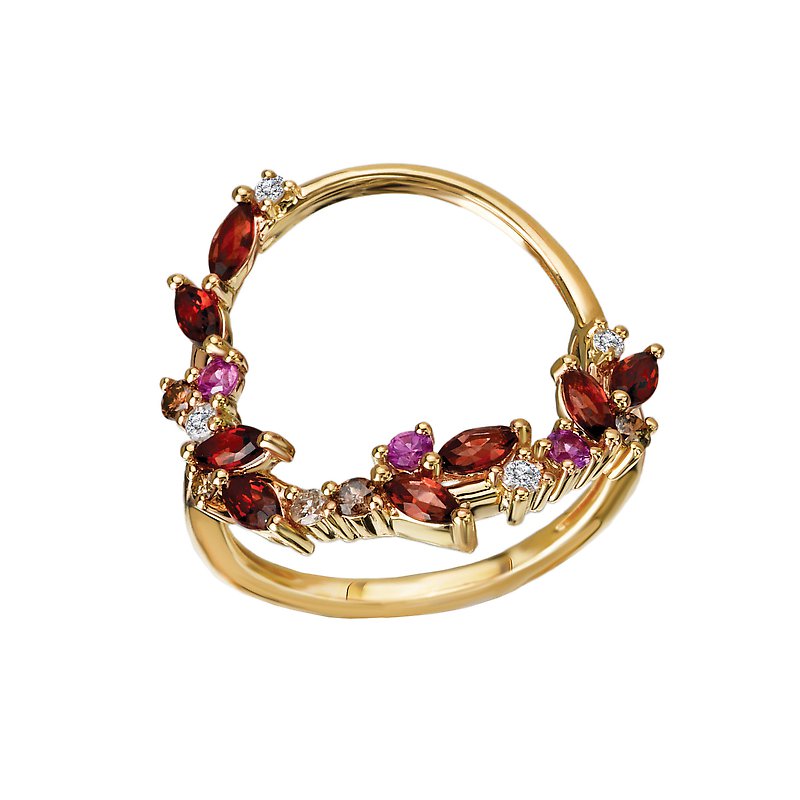 Luxora Round Diamond and Gemstone Circle Ring in 14K Yellow Gold