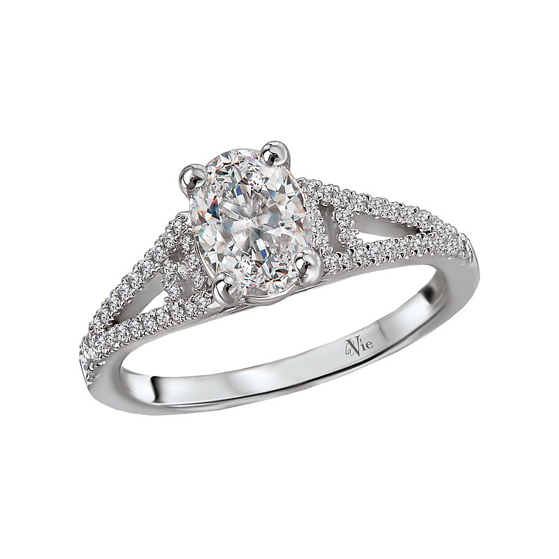 Glemera Bandora 14K White Gold Oval Diamond Split Shank Semi-Mount Ring