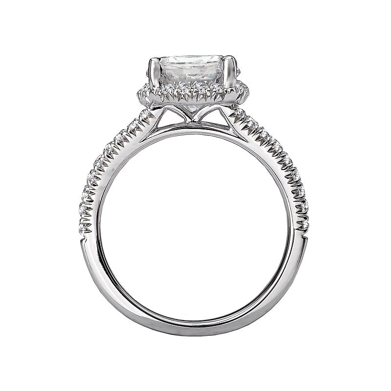 Orbelle Split Shank Semi-Mount Diamond Ring in 18K White Gold with Round Halo