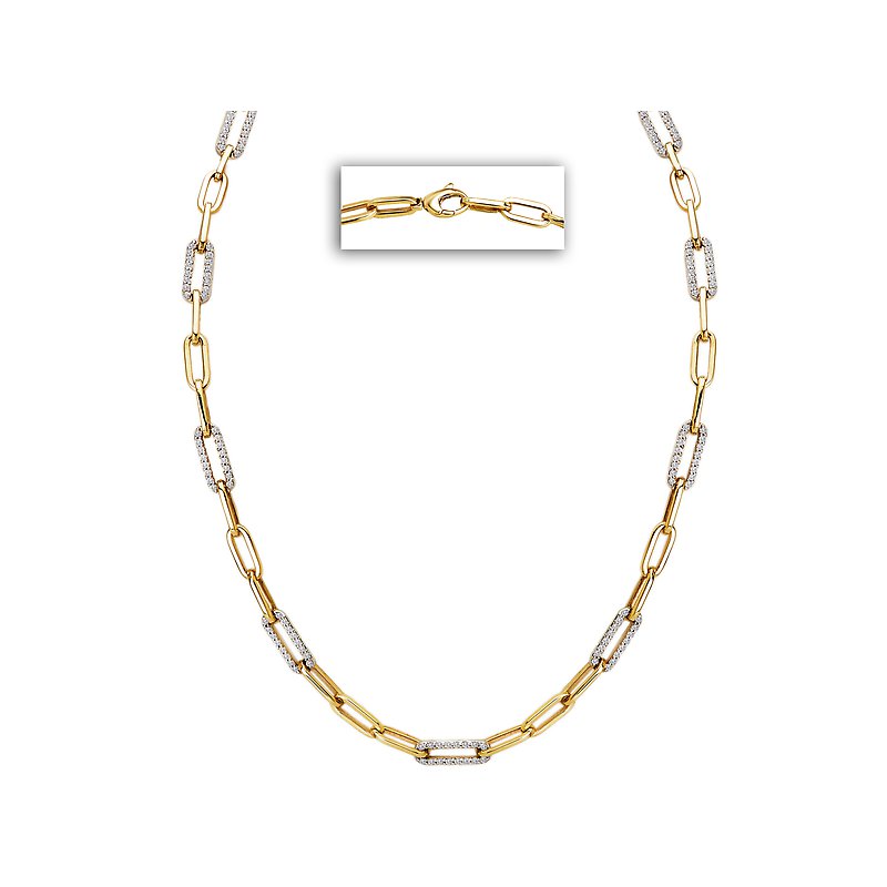 Luxora 14kt Yellow Gold Italian Paperclip Style Necklace with White Diamond Links