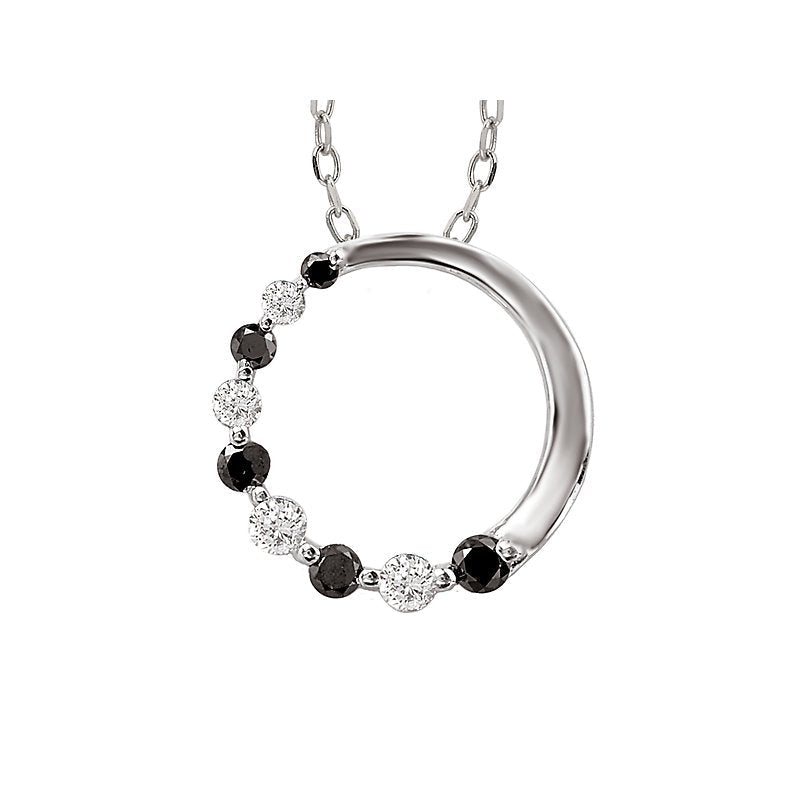 Luxora Diamond Journey Pendant in 14K White Gold with Black and White Diamonds