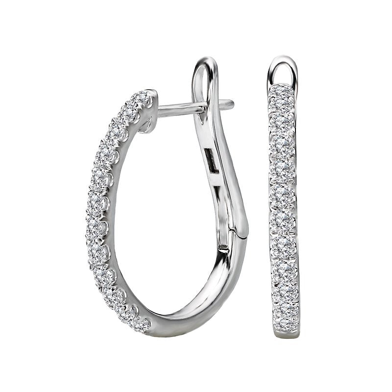Luxora 14K White Gold Diamond Hoop Earrings - Chic Lever-back Style