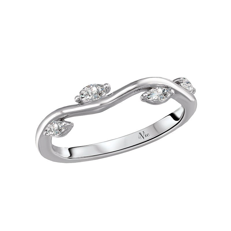 Glemera Curved Matching Wedding Band in 14K White Gold with 1/7 Carat Diamonds