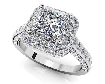 Princess Cut Diamond Double Frame Engagement Ring Lab-Grown Diamond  with 2.14 ct. (1.00 ct. center diamond)
