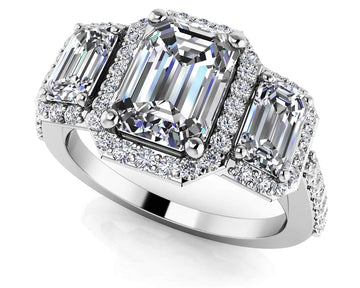 Sparkling Three Stone Emerald Cut Engagement Ring Diamond  with 2.91 ct. (1.50 ct. center diamond)