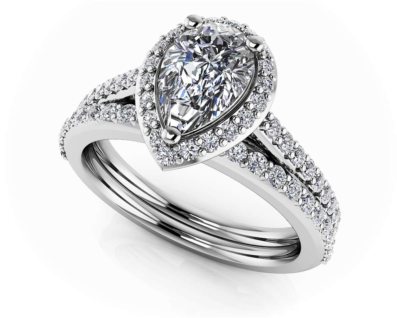 Romantic Pear Shaped Halo Diamonds Bridal Set Diamond  with 1.56 ct. (1.00 ct. center diamond)