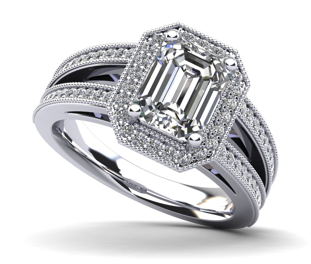 Emerald Crown Halo Engagement Ring Diamond  with 2.52 ct. (2.00 ct. center diamond)