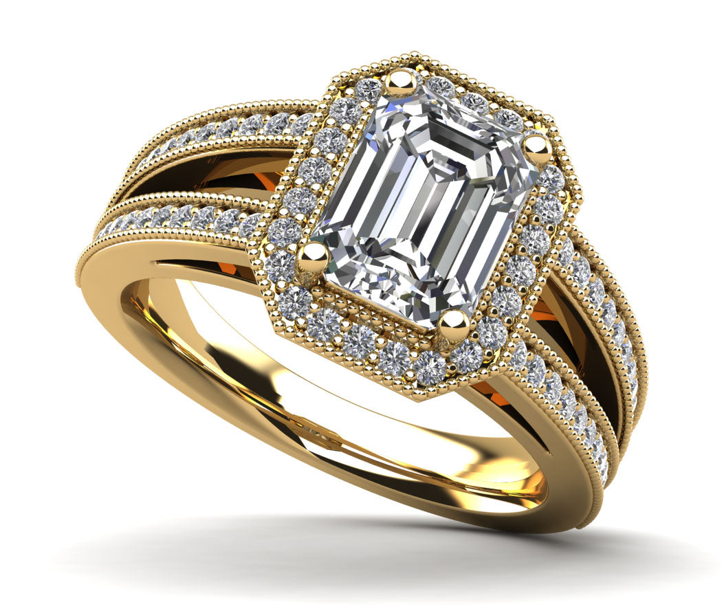 Emerald Crown Halo Engagement Ring Diamond  with 1.49 ct. (1.00 ct. center diamond)