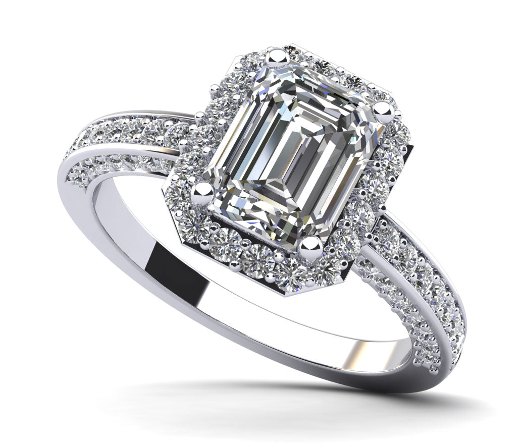 Emerald Cut Halo Diamond Engagement Ring Diamond  with 1.63 ct. (1.00 ct. center diamond)