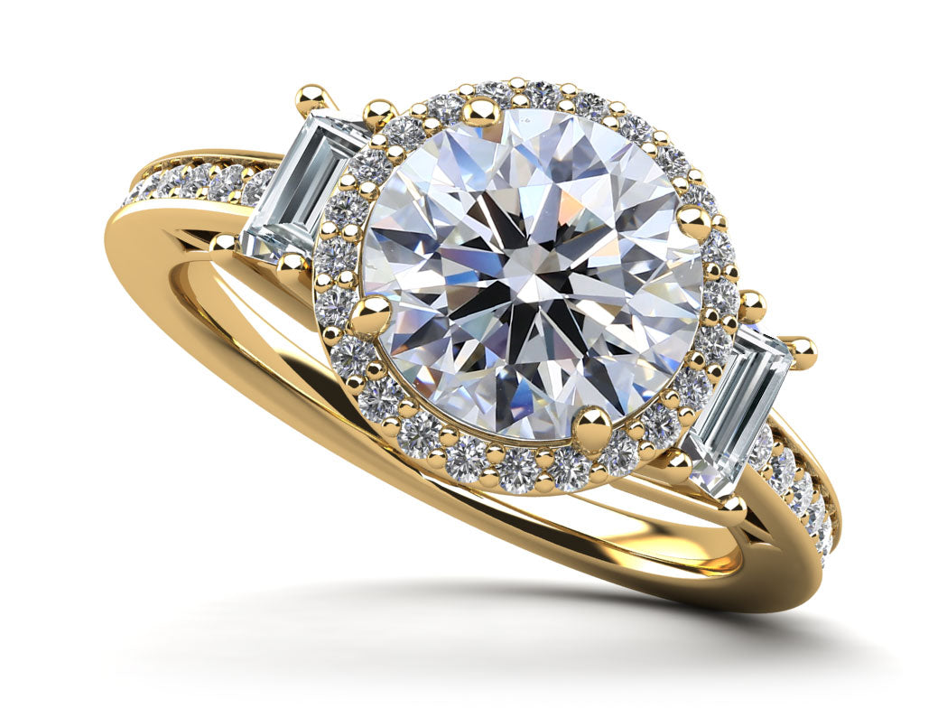 Three Stone Halo with Side Stones Engagement Ring Lab-Grown Diamond  with 1.52 ct. (1.00 ct. center diamond)