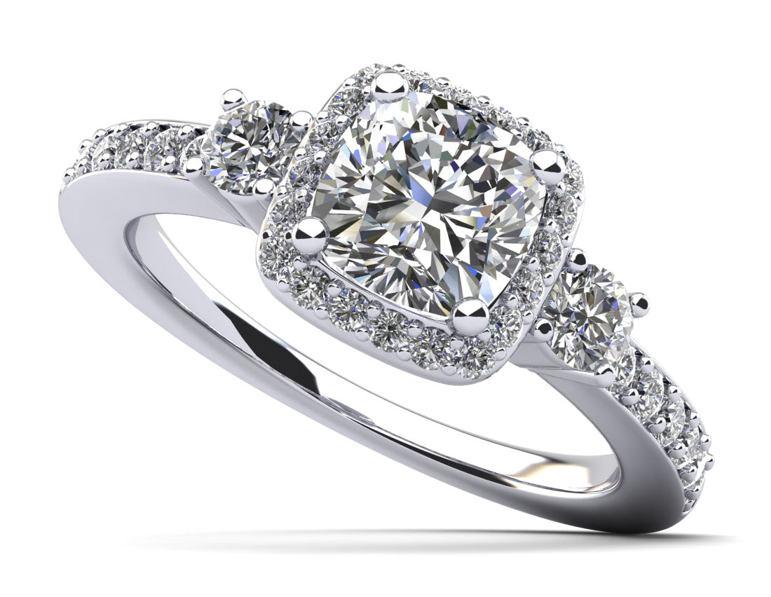 Cushion Cut Halo Diamond Engagement Ring with Side Stones Diamond  with 2.04 ct. (1.50 ct. center diamond)