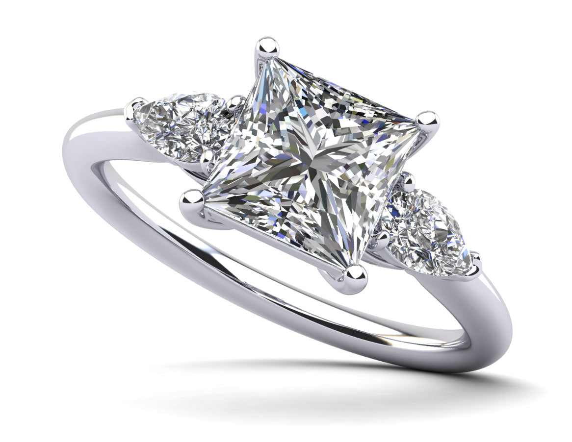 Three Stone Princess and Pear Engagement Ring Diamond  with 2.60 ct. (2.00 ct. center diamond)