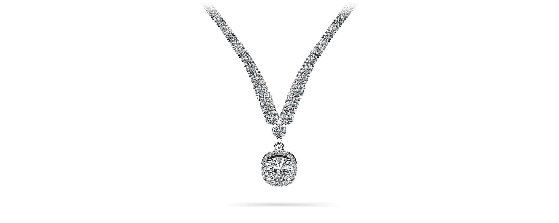 Ravishing Cushion Cut 4 Prong V Necklace Diamond  with 9.09 ct.(finished)