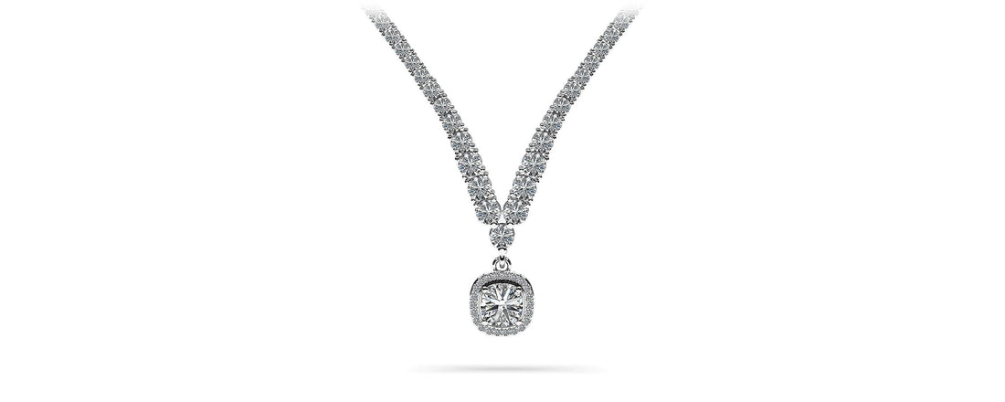 Ravishing Cushion Cut 4 Prong V Necklace Diamond  with 9.60 ct.(finished)